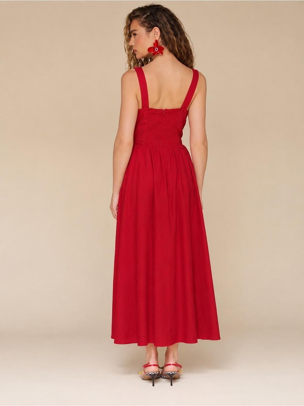 Avec Les Filles Drop Waist Bright Red Dress Size Small - Picture 4 of 9